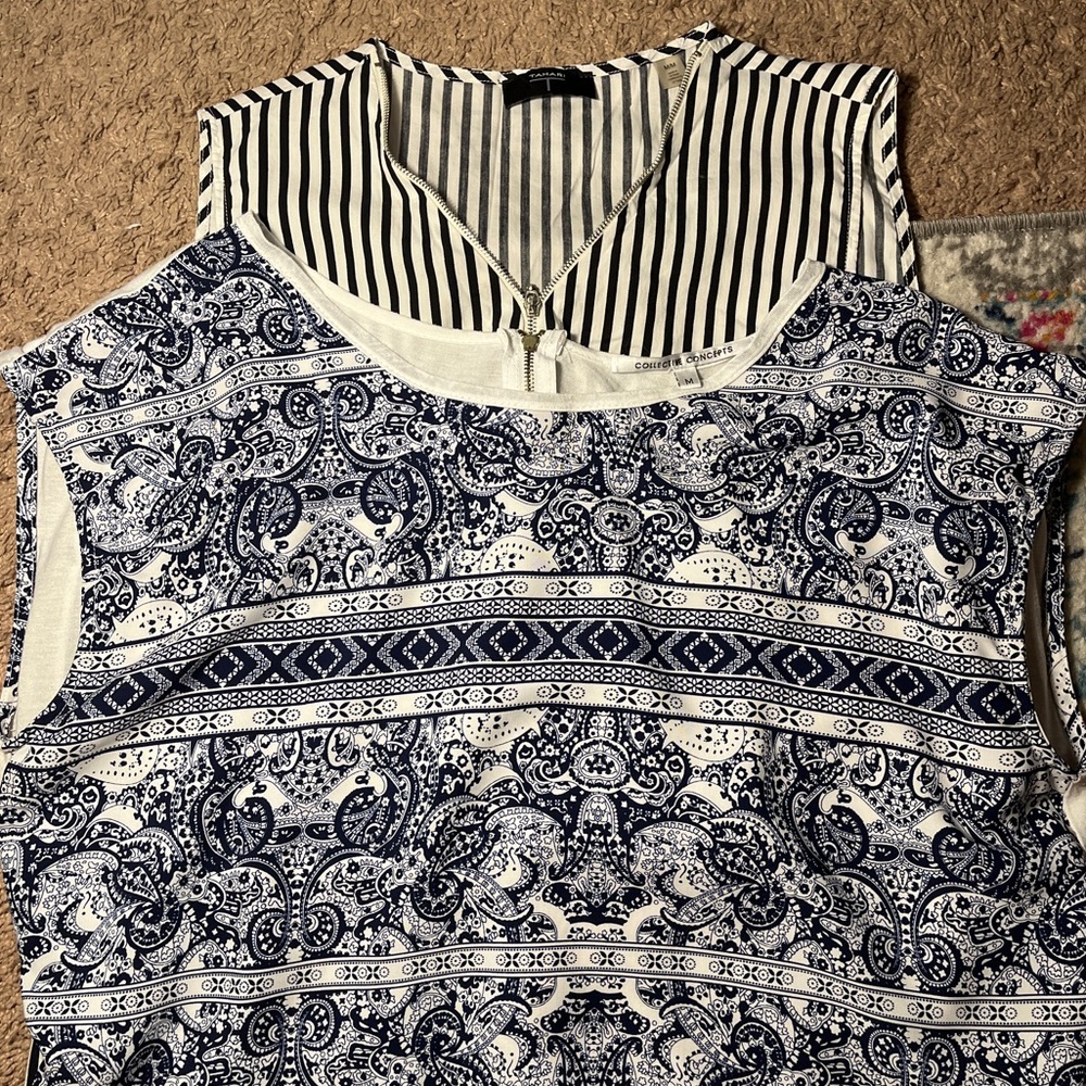 2 for 1 printed tank tops! Great for work or summer, striped and paisley